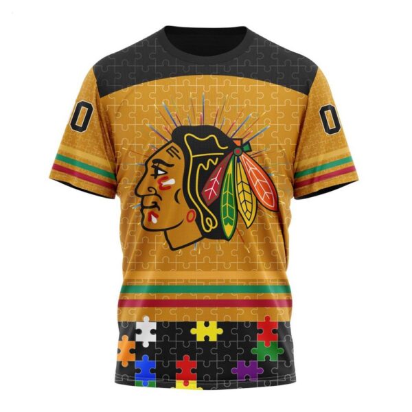 NHL Chicago BlackHawks T-Shirt Specialized Design With Fearless Aganst Autism Concept T-Shirt