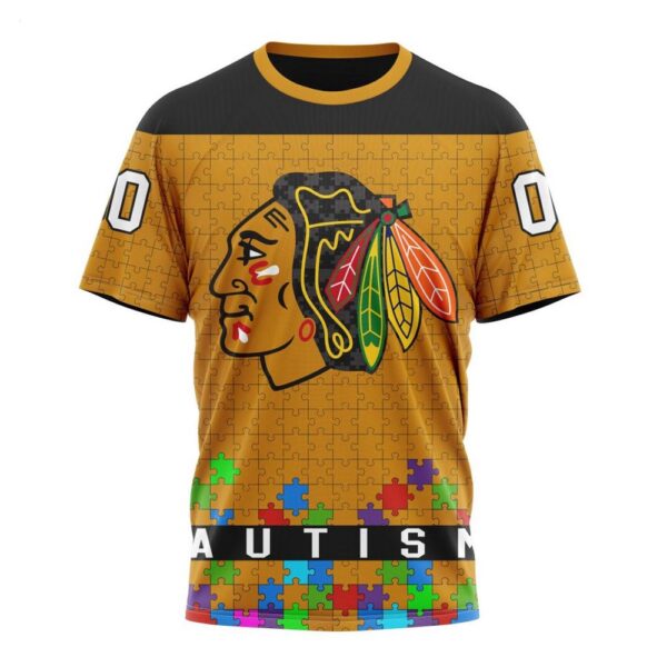 NHL Chicago BlackHawks T-Shirt Specialized Unisex Kits Hockey Fights Against Autism T-Shirt