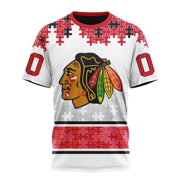 NHL Chicago Blackhawks 3D T-Shirt Special Autism Awareness Design With Home Jersey Style Hoodie