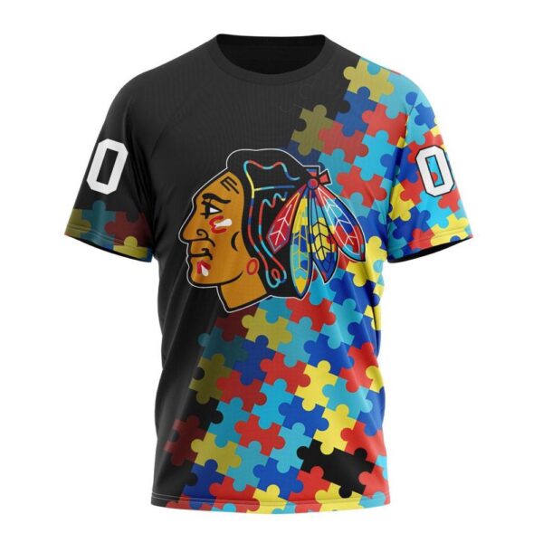 NHL Chicago Blackhawks 3D T-Shirt Special Black Autism Awareness Design Hoodie