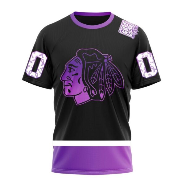 NHL Chicago Blackhawks Special Black Hockey Fights Cancer Kits T-Shirt