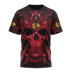 NHL Chicago Blackhawks T Shirt Special Design With Skull Art T Shirt 1