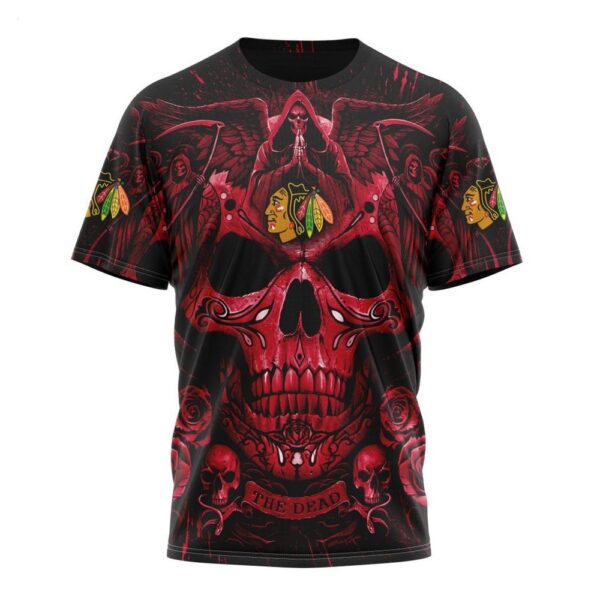 NHL Chicago Blackhawks T-Shirt Special Design With Skull Art T-Shirt