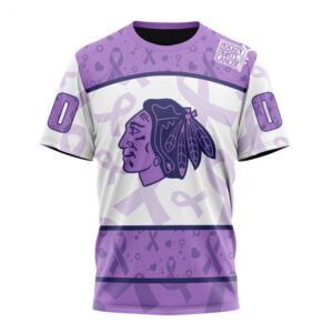NHL Chicago Blackhawks T Shirt Special Lavender Fight Cancer T Shirt 1 1