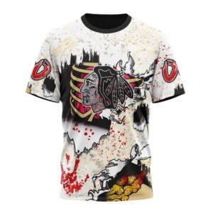 NHL Chicago Blackhawks T Shirt Special Zombie Style For Halloween 3D T Shirt 1