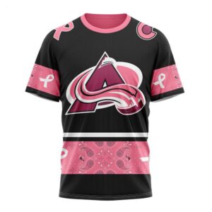 NHL Colorado Avalanche T Shirt Specialized Design In Classic Style With Paisley! WE WEAR PINK BREAST CANCER T Shirt 1