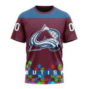 NHL Colorado Avalanche T Shirt Specialized Unisex Kits Hockey Fights Against Autism T Shirt 1