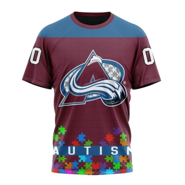 NHL Colorado Avalanche T-Shirt Specialized Unisex Kits Hockey Fights Against Autism T-Shirt