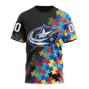 NHL Columbus Blue Jackets 3D T Shirt Special Black Autism Awareness Design Hoodie 1