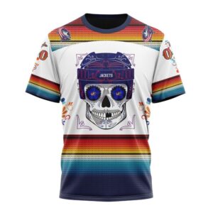 NHL Columbus Blue Jackets Special Design For Dia De Los Muertos T Shirt 1