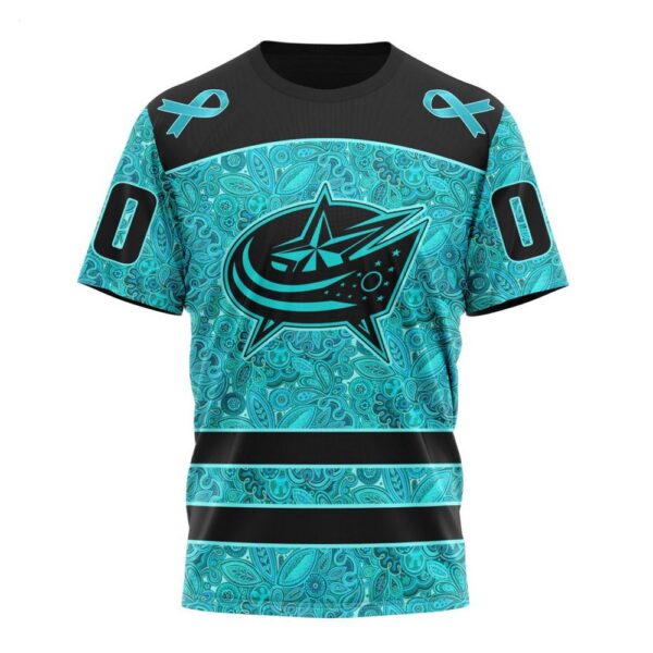 NHL Columbus Blue Jackets T-Shirt Special Design Fight Ovarian Cancer 3D T-Shirt