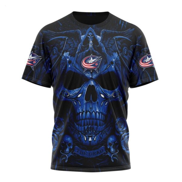 NHL Columbus Blue Jackets T-Shirt Special Design With Skull Art T-Shirt