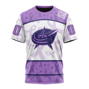 NHL Columbus Blue Jackets T Shirt Special Lavender Fight Cancer T Shirt 1 1