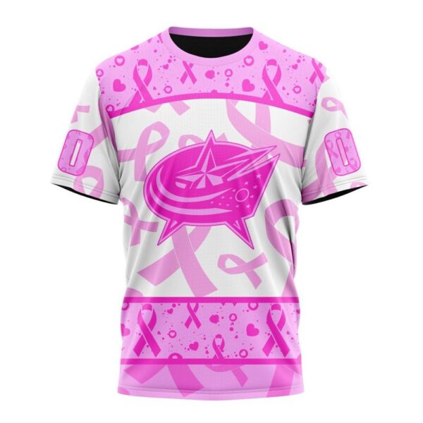 NHL Columbus Blue Jackets T-Shirt Special Pink October Breast Cancer Awareness Month 3D T-Shirt