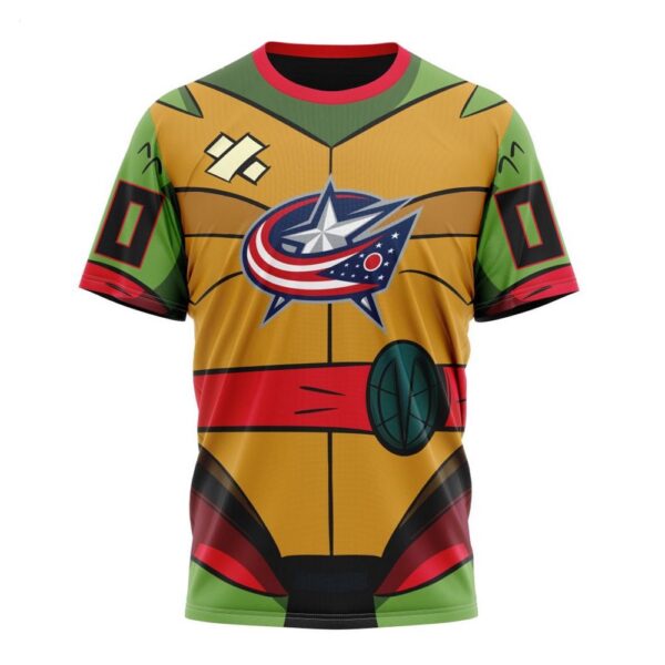 NHL Columbus Blue Jackets T-Shirt Special Teenage Mutant Ninja Turtles Design T-Shirt