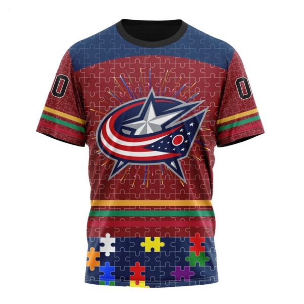 NHL Columbus Blue Jackets T-Shirt Specialized Design With Fearless Aganst Autism Concept T-Shirt