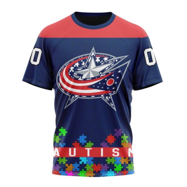 NHL Columbus Blue Jackets T-Shirt Specialized Unisex Kits Hockey Fights Against Autism T-Shirt