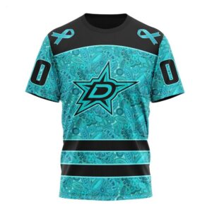 NHL Dallas Stars T Shirt Special Design Fight Ovarian Cancer 3D T Shirt 1