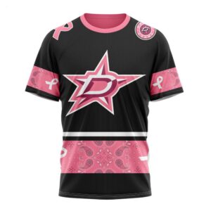 NHL Dallas Stars T Shirt Specialized Design In Classic Style With Paisley! WE WEAR PINK BREAST CANCER T Shirt 1