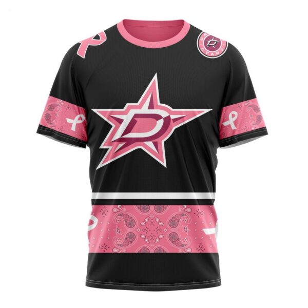 NHL Dallas Stars T-Shirt Specialized Design In Classic Style With Paisley! WE WEAR PINK BREAST CANCER T-Shirt