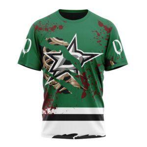 NHL Dallas Stars T Shirt Specialized Design Jersey With Your Ribs For Halloween 3D T Shirt 1