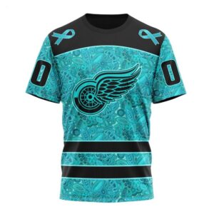 NHL Detroit Red Wings T Shirt Special Design Fight Ovarian Cancer 3D T Shirt 1