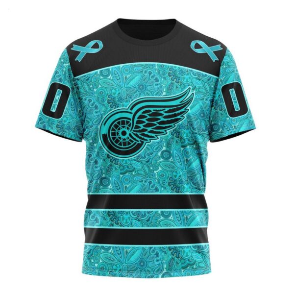 NHL Detroit Red Wings T-Shirt Special Design Fight Ovarian Cancer 3D T-Shirt