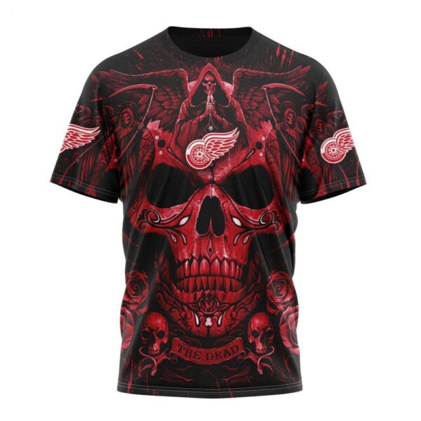 NHL Detroit Red Wings T-Shirt Special Design With Skull Art T-Shirt