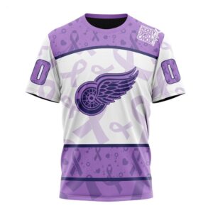 NHL Detroit Red Wings T Shirt Special Lavender Fight Cancer T Shirt 1 1