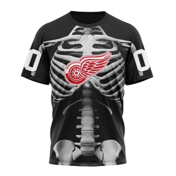 NHL Detroit Red Wings T-Shirt Special Skeleton Costume For Halloween 3D T-Shirt