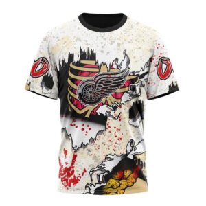 NHL Detroit Red Wings T Shirt Special Zombie Style For Halloween 3D T Shirt 1