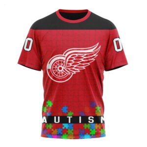 NHL Detroit Red Wings T Shirt Specialized Unisex Kits Hockey Fights Against Autism T Shirt 1