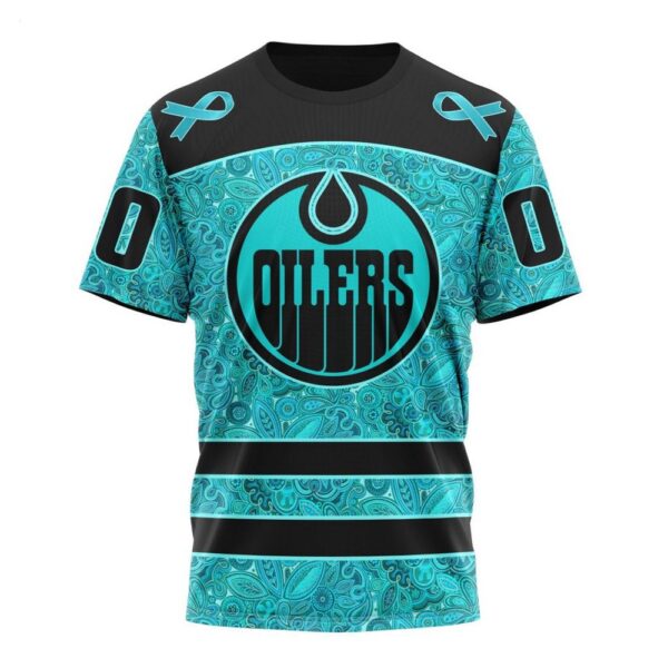 NHL Edmonton Oilers T-Shirt Special Design Fight Ovarian Cancer 3D T-Shirt