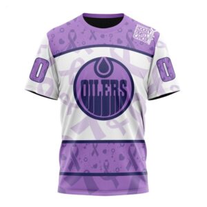 NHL Edmonton Oilers T Shirt Special Lavender Fight Cancer T Shirt 1 1