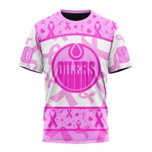 NHL Edmonton Oilers T Shirt Special Pink October Breast Cancer Awareness Month 3D T Shirt 1