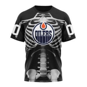 NHL Edmonton Oilers T Shirt Special Skeleton Costume For Halloween 3D T Shirt 1