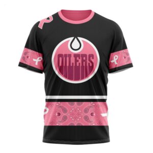 NHL Edmonton Oilers T Shirt Specialized Design In Classic Style With Paisley! WE WEAR PINK BREAST CANCER T Shirt 1