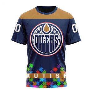 NHL Edmonton Oilers T Shirt Specialized Unisex Kits Hockey Fights Against Autism T Shirt 1