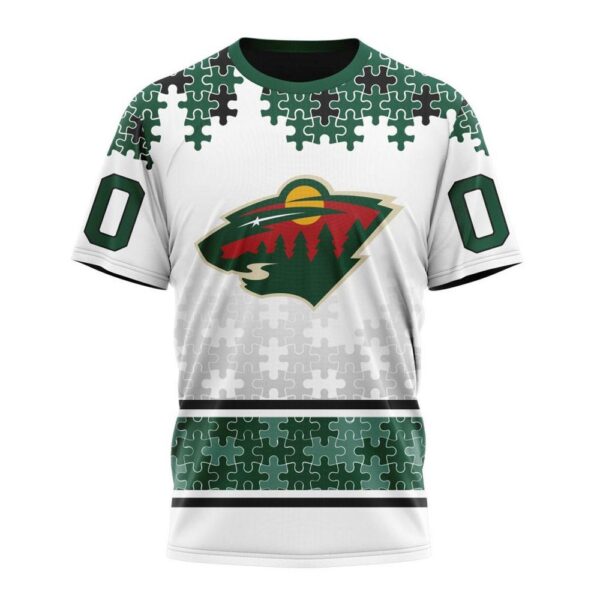 NHL Minnesota Wild 3D T-Shirt Special Autism Awareness Design With Home Jersey Style Hoodie