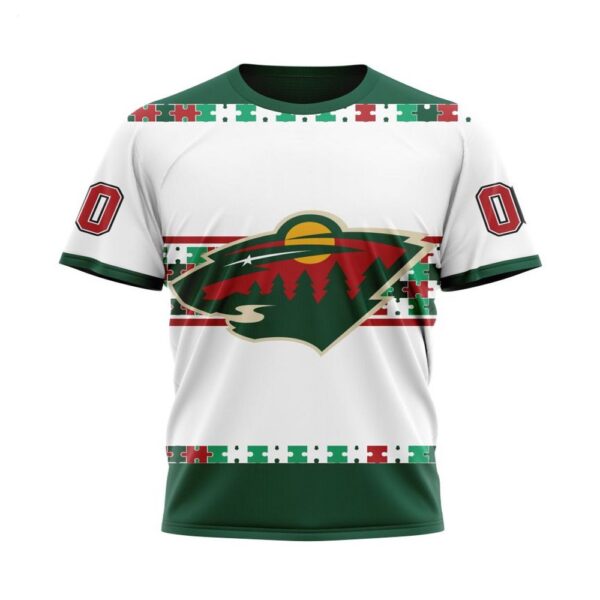 NHL Minnesota Wild T-Shirt Autism Awareness Custom Name And Number 3D T-Shirt