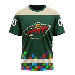 NHL Minnesota Wild T Shirt Specialized Unisex Kits Hockey Fights Against Autism T Shirt 1