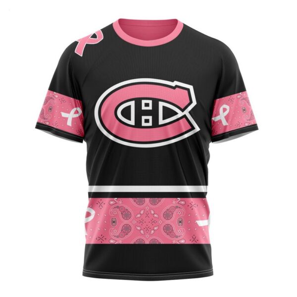 NHL Montreal Canadiens T-Shirt Specialized Design In Classic Style With Paisley! WE WEAR PINK BREAST CANCER T-Shirt