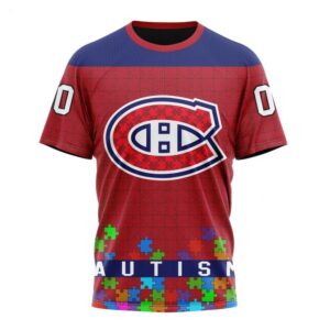 NHL Montreal Canadiens T Shirt Specialized Unisex Kits Hockey Fights Against Autism T Shirt 1