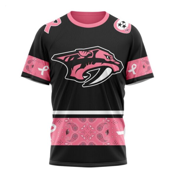 NHL Nashville Predators T-Shirt Specialized Design In Classic Style With Paisley! WE WEAR PINK BREAST CANCER T-Shirt