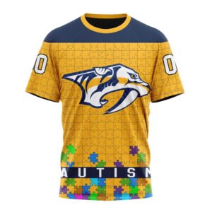 NHL Nashville Predators T Shirt Specialized Unisex Kits Hockey Fights Against Autism T Shirt 1