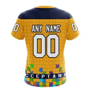 NHL Nashville Predators T Shirt Specialized Unisex Kits Hockey Fights Against Autism T Shirt 2