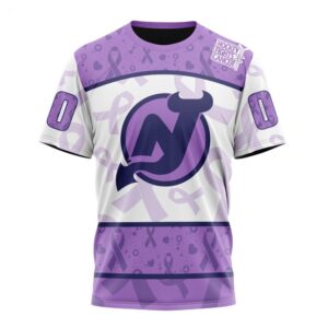 NHL New Jersey Devils T Shirt Special Lavender Fight Cancer T Shirt 1 1