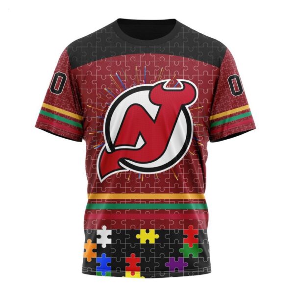 NHL New Jersey Devils T-Shirt Specialized Design With Fearless Aganst Autism Concept T-Shirt