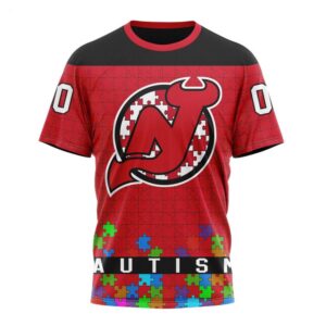 NHL New Jersey Devils T Shirt Specialized Unisex Kits Hockey Fights Against Autism T Shirt 1