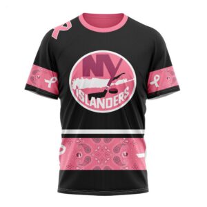 NHL New York Islanders T Shirt Specialized Design In Classic Style With Paisley! WE WEAR PINK BREAST CANCER T Shirt 1